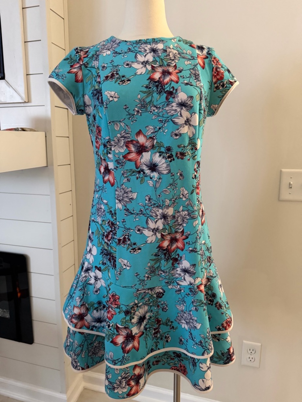 Shelby & Palmer Aqua Floral Fit-and-Flare Dress